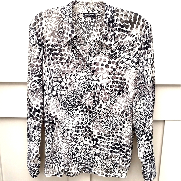 GERRY WEBER  | Black Gray White Abstract Animal Print Button Down Blouse | 14 - Picture 5 of 10